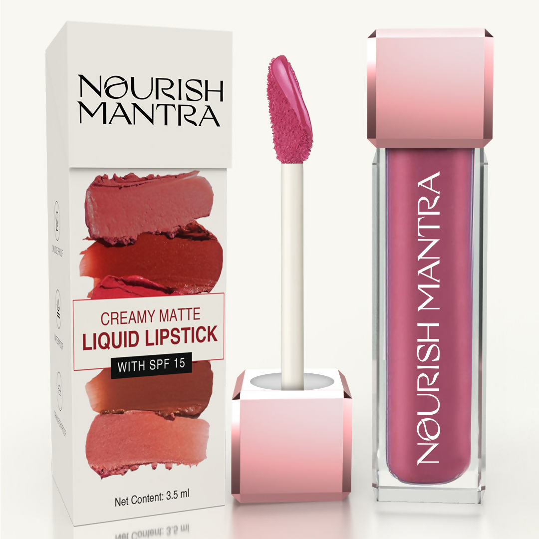 Nourish Mantra Liquid Lipstick Creamy Matte with SPF / Water Proof, Smudge Proof Shade-Berry Dhamaka | Grocsy