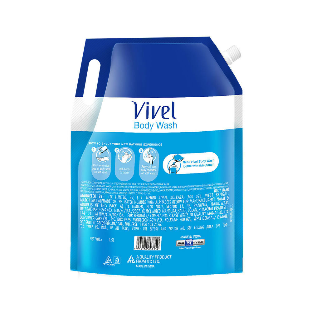 Vivel Cooling Body Wash Mint & Cucumber Moisturizing Shower Gel Supersaver XL Refill Pouch | Grocsy