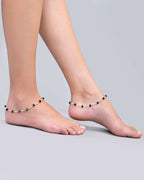 VOJ Set of 2 Silver Plated With Black Beads Anklet | Grocsy
