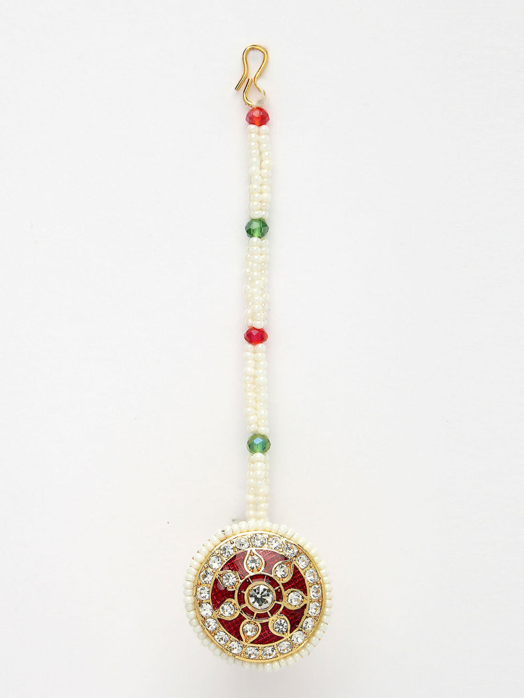 NVR Women's Gold-Polished CZ Stone-Studded Borla Maang Tikka | Grocsy