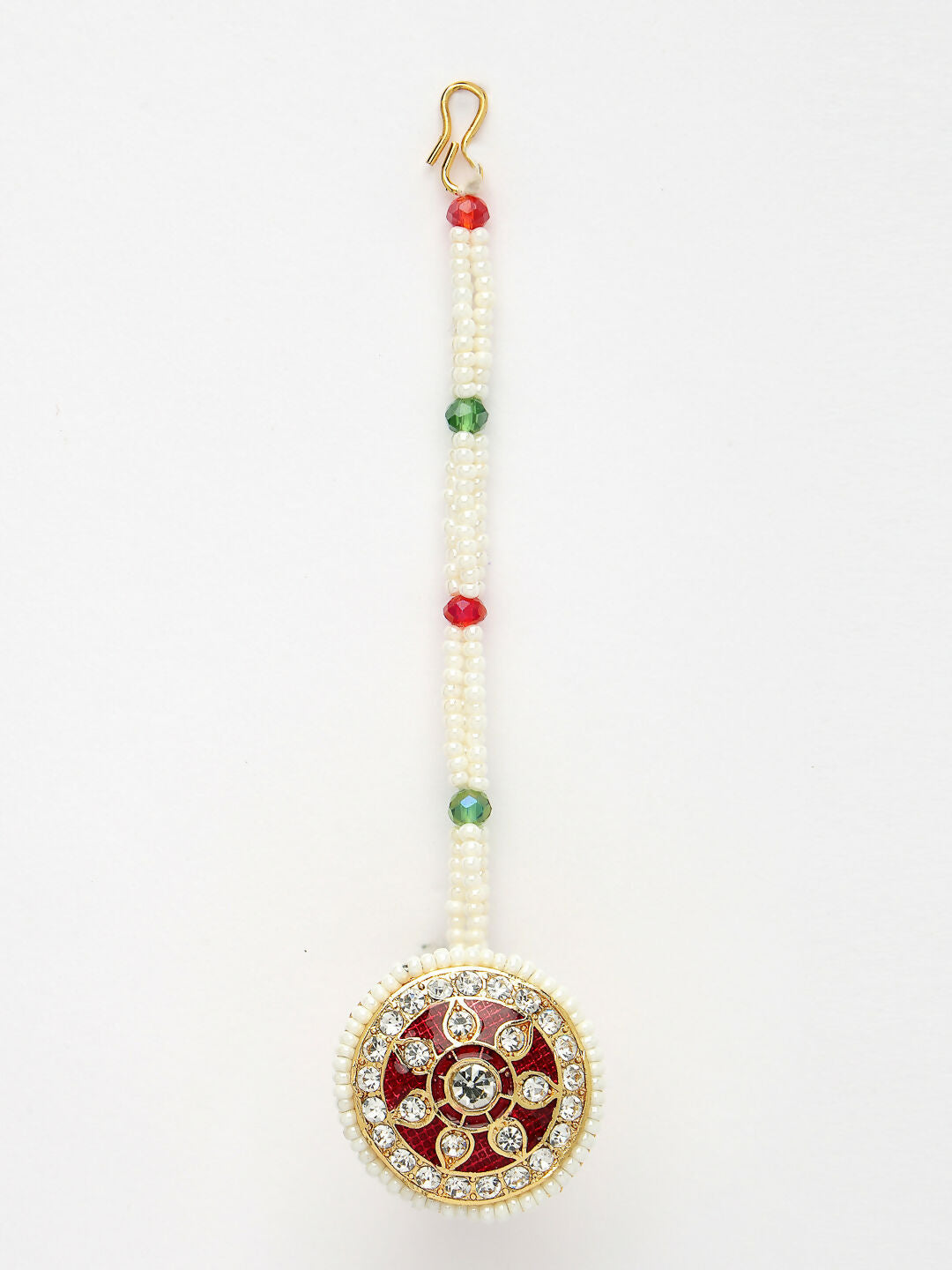 NVR Women's Gold-Polished CZ Stone-Studded Borla Maang Tikka | Grocsy