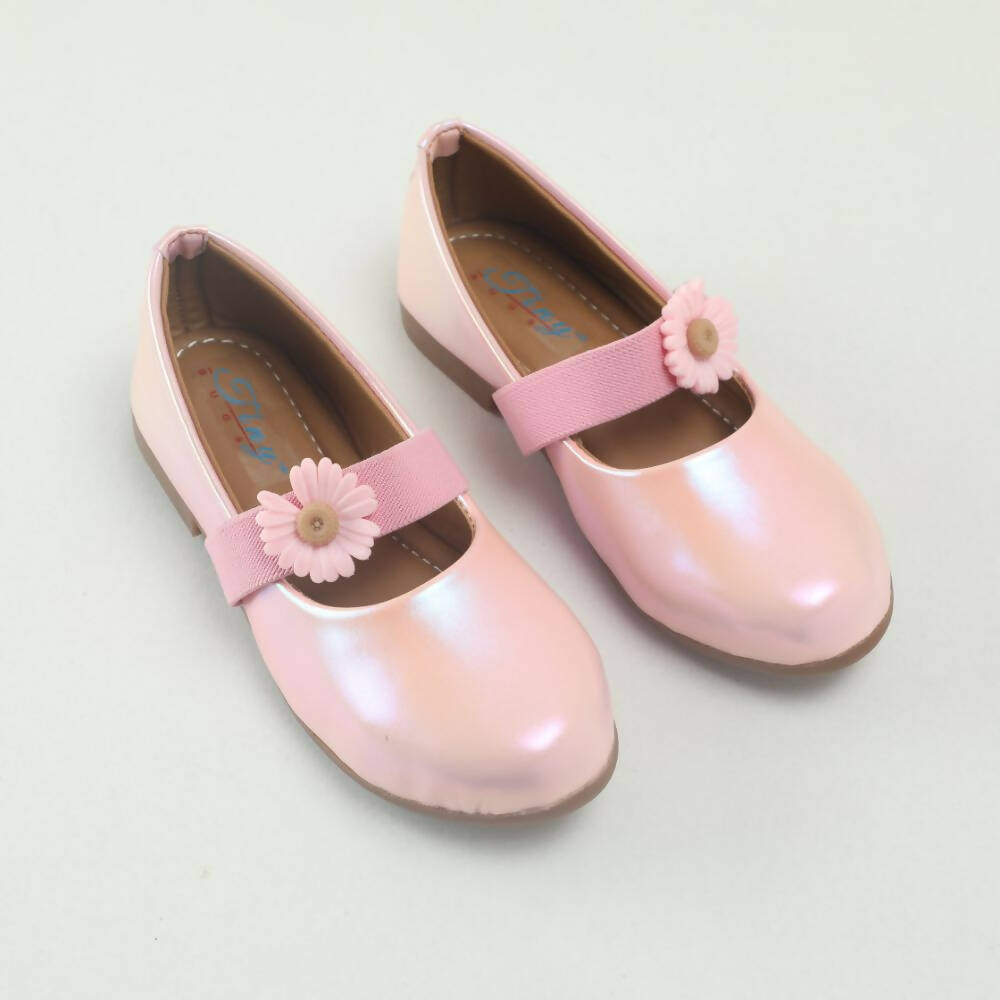 Tiny Bugs Girls Flower Embellished Ballerinas - Pink | Grocsy