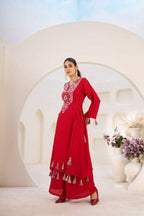 The52 Women's Gorgeous Rayon Fabric Thread Work Straight Kurta Palazzo Set | Grocsy