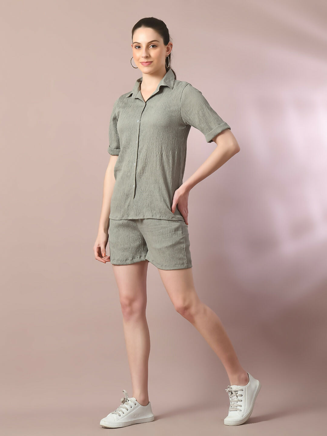 Myshka Women's Grey Solid Regular Fit Shirt | Grocsy