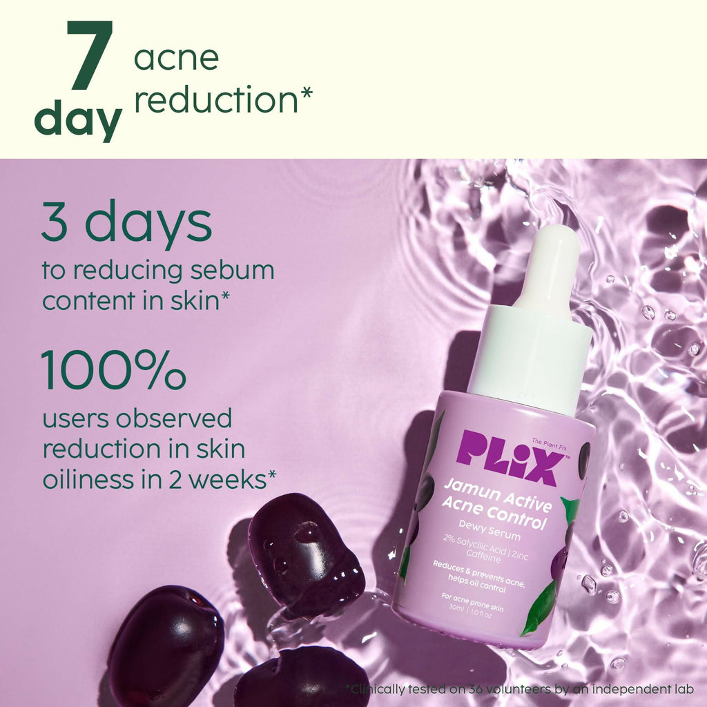 PLIX The Plant Fix 2% Salicylic Acid Jamun Active Acne Control Dewy Serum For Active Acne & Dark Spot Reduction | Grocsy