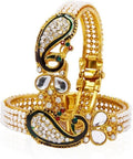 Gold-Polished Alloy Pearl Studded Peacock Enamel Bangle - The Pari