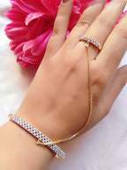 Gold-Polished Alloy American Diamond Hand Harness Bracelet - The Pari | Grocsy