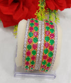 Gold-Polished Alloy Designer Red Green Combo Of Ad Bangles - The Pari