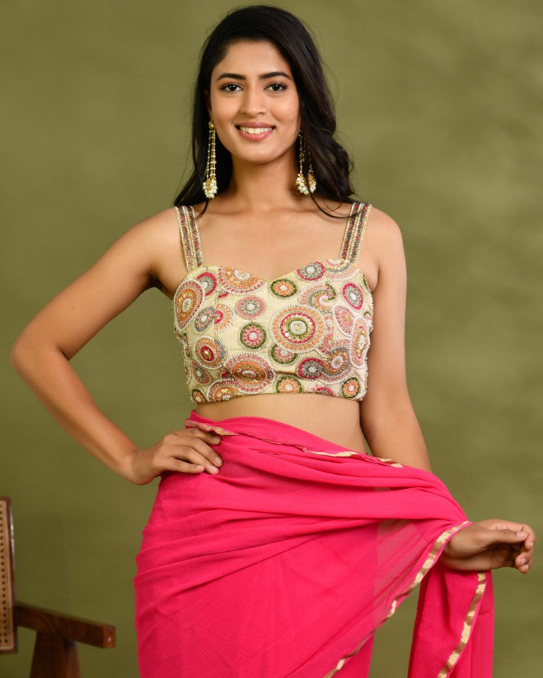 Amodin Designer Studio Multicolored Thread Pearl Work Padded Blouse | Grocsy