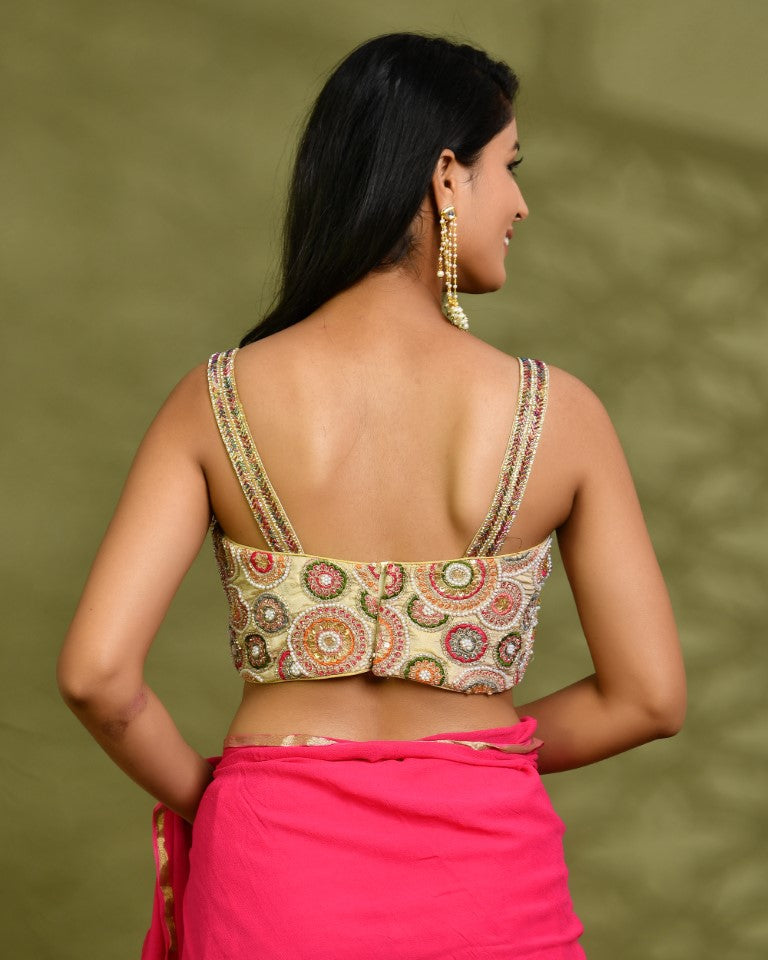 Amodin Designer Studio Multicolored Thread Pearl Work Padded Blouse | Grocsy