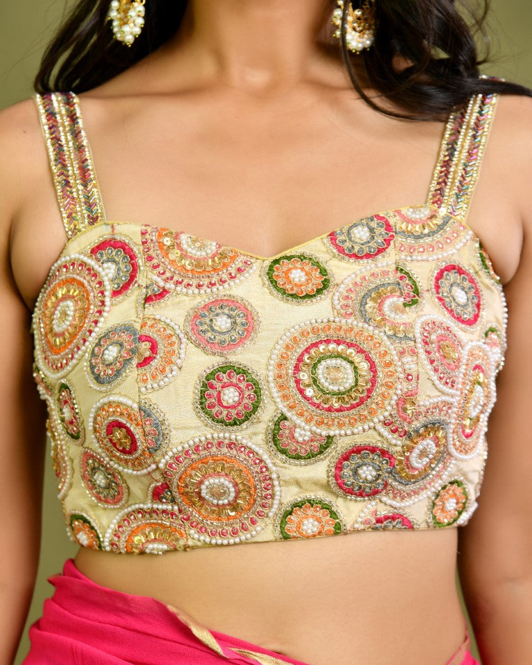 Amodin Designer Studio Multicolored Thread Pearl Work Padded Blouse | Grocsy