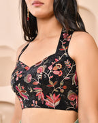 Amodini Designer Studio Embroidered Black Halter-Neck Designer Blouse | Grocsy