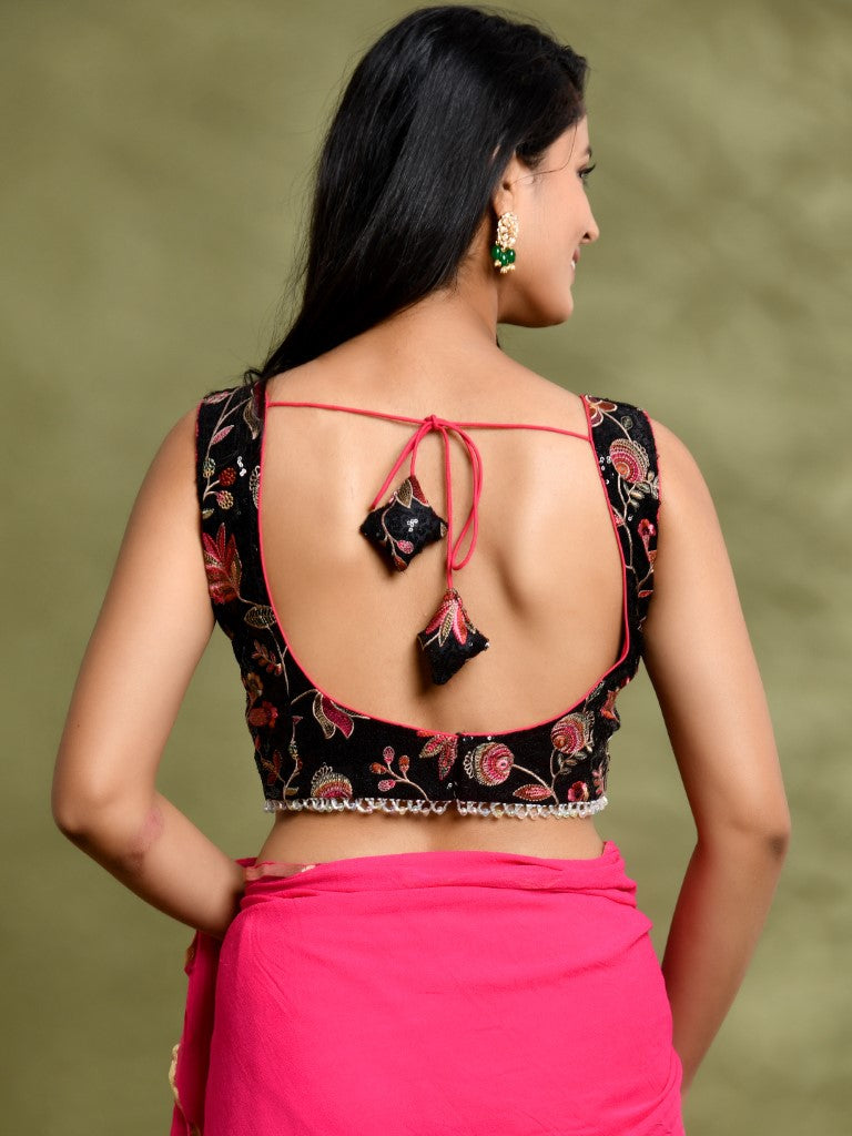 Amodini Designer Studio Embroidered Black Sweetheart Neck Designer Blouse | Grocsy
