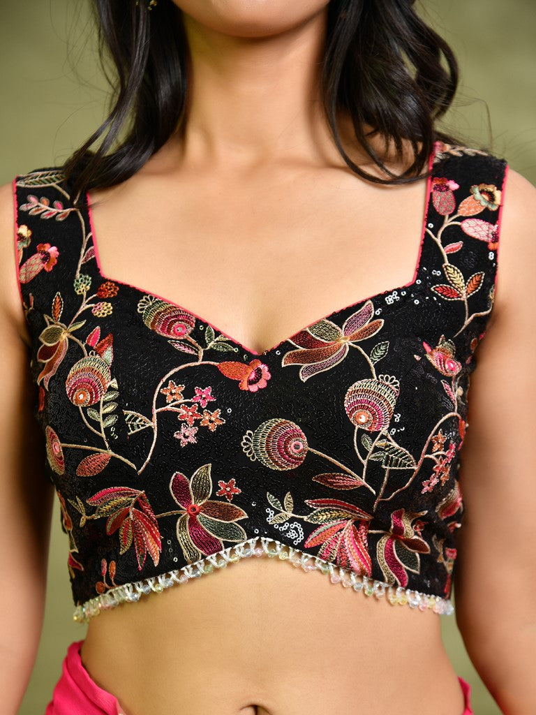 Amodini Designer Studio Embroidered Black Sweetheart Neck Designer Blouse | Grocsy