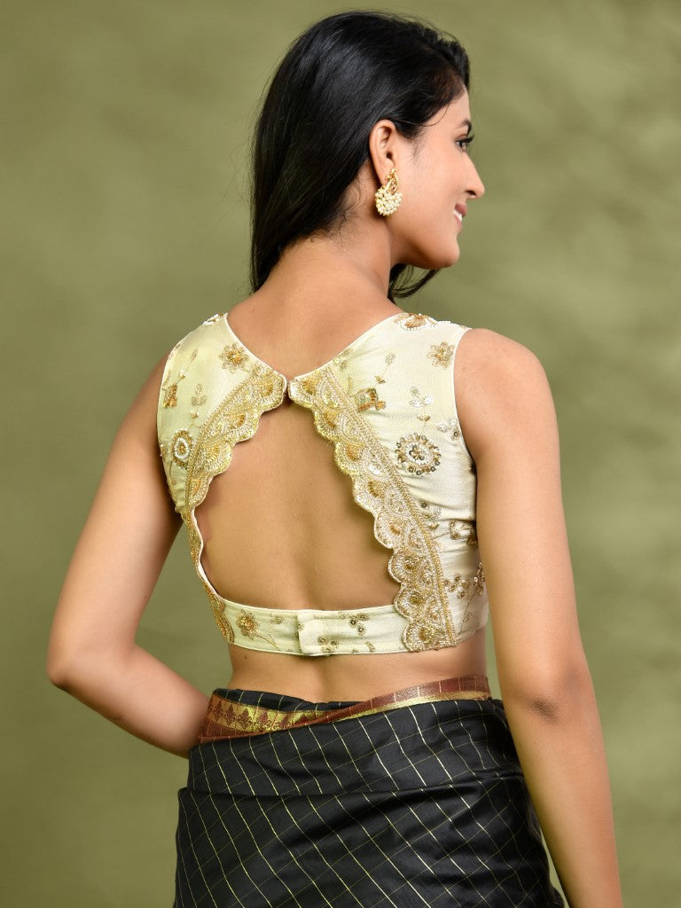 Amodin Designer Studio Golden Tissue Floral Cutdana Padded Blouse | Grocsy