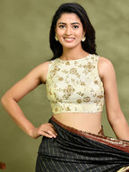 Amodin Designer Studio Golden Tissue Floral Cutdana Padded Blouse | Grocsy