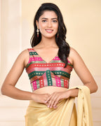 Amodini Designer Studio Zari Brocade Sleeveless Padded Blouse | Grocsy