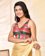Amodini Designer Studio Zari Brocade Sleeveless Padded Blouse | Grocsy
