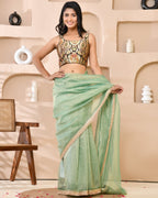 Amodini Designer Studio Kashi Banarsi Black Sleeveless Padded Blouse | Grocsy