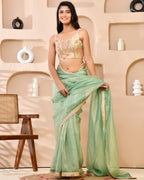Amodini Designer Studio Kashi Banarsi Gold Sleeveless Padded Blouse | Grocsy