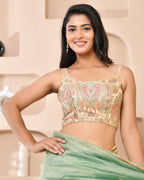 Amodini Designer Studio Kashi Banarsi Gold Sleeveless Padded Blouse | Grocsy