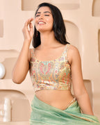 Amodini Designer Studio Kashi Banarsi Gold Sleeveless Padded Blouse | Grocsy