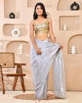 Amodini Designer Studio Kashi Banarsi Grey Sleeveless Padded Blouse | Grocsy