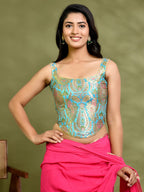 Amodini Designer Studio Kashi Banarsi Corset Style Blue Blouse | Grocsy