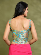 Amodini Designer Studio Kashi Banarsi Corset Style Blue Blouse | Grocsy