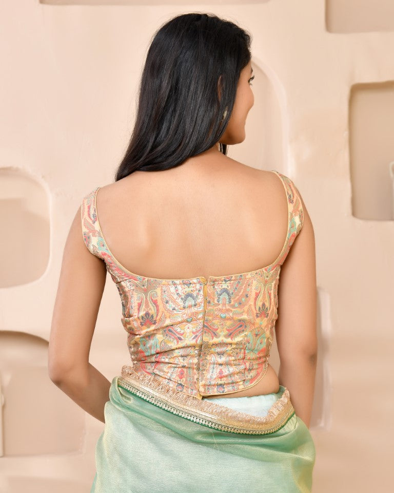 Amodini Designer Studio Kashi Banarsi Corset Style Golden Blouse | Grocsy