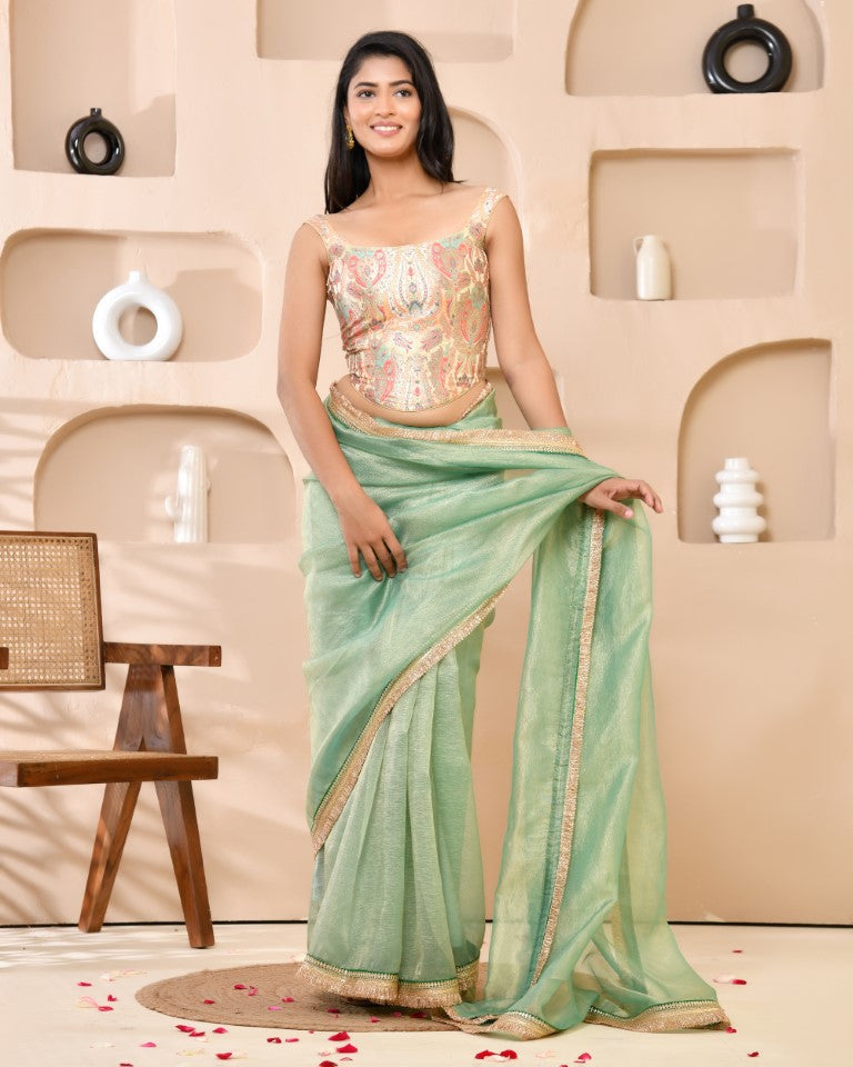 Amodini Designer Studio Kashi Banarsi Corset Style Golden Blouse | Grocsy