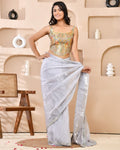 Amodini Designer Studio Kashi Banarsi Corset Style Grey Blouse | Grocsy