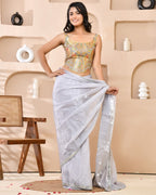 Amodini Designer Studio Kashi Banarsi Corset Style Grey Blouse | Grocsy