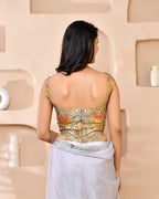 Amodini Designer Studio Kashi Banarsi Corset Style Grey Blouse | Grocsy