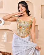 Amodini Designer Studio Kashi Banarsi Corset Style Grey Blouse | Grocsy