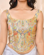 Amodini Designer Studio Kashi Banarsi Corset Style Grey Blouse | Grocsy