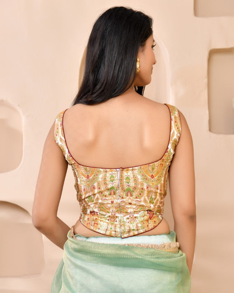 Amodini Designer Studio Kashi Banarsi Corset Style White Blouse | Grocsy