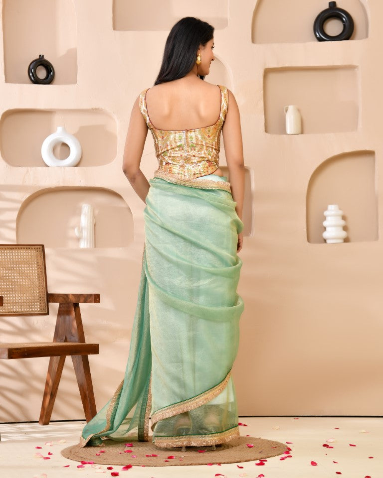 Amodini Designer Studio Kashi Banarsi Corset Style White Blouse | Grocsy