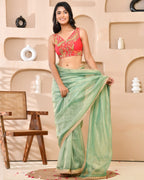 Amodini Designer Studio Paisley Zari Embroidery Pink Sleeveless Padded Blouse | Grocsy
