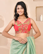 Amodini Designer Studio Paisley Zari Embroidery Pink Sleeveless Padded Blouse | Grocsy