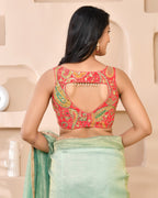 Amodini Designer Studio Paisley Zari Embroidery Pink Sleeveless Padded Blouse | Grocsy