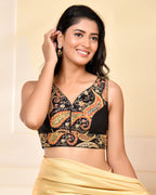 Amodini Designer Studio Paisley Zari Embroidery Black Sleeveless Padded Blouse | Grocsy