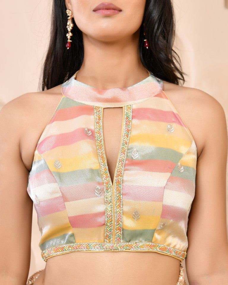Amodini Designer Studio Band Collar Tissue Sleeveless Padded Blouse | Grocsy