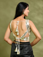 Amodini Designer Studio Gold Mirror-Embellished Sleeveless Padded Blouse | Grocsy