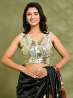 Amodini Designer Studio Gold Mirror-Embellished Sleeveless Padded Blouse | Grocsy