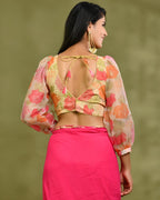 Amodini Designer Studio Floral Organza Puff-Sleeve Designer Blouse | Grocsy