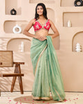 Amodini Designer Studio Pink Banarsi Sleeveless Padded Blouse | Grocsy