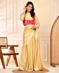 Amodini Designer Studio Pink Banarsi Jacket With Golden Blouse | Grocsy