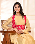 Amodini Designer Studio Pink Banarsi Jacket With Golden Blouse | Grocsy