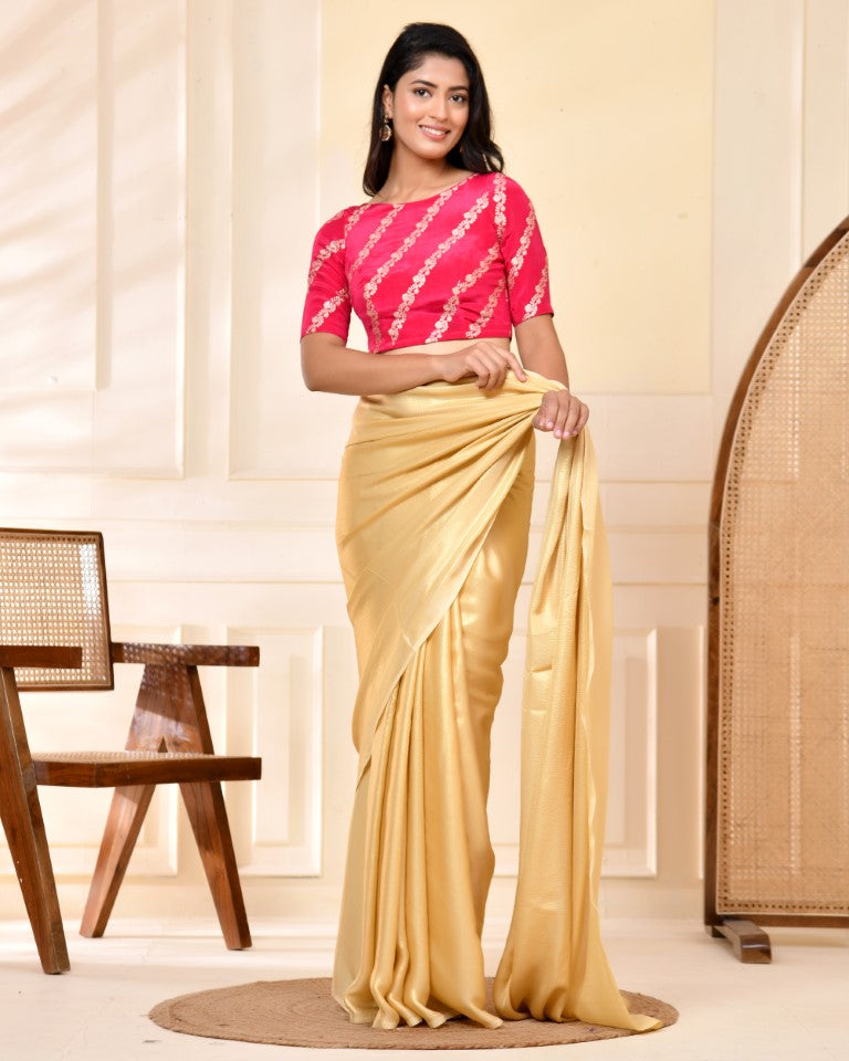 Amodini Designer Studio Pink Banarsi Lehriya Padded Blouse | Grocsy